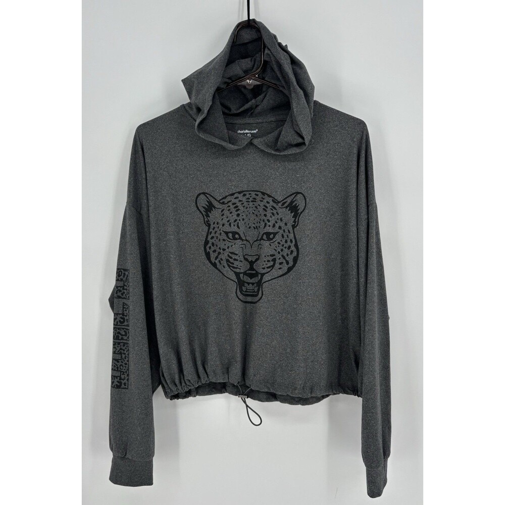 Charlotte Russe Leopard Graphic Cropped Hoodie Gray Women’s L/G Lightweight Top